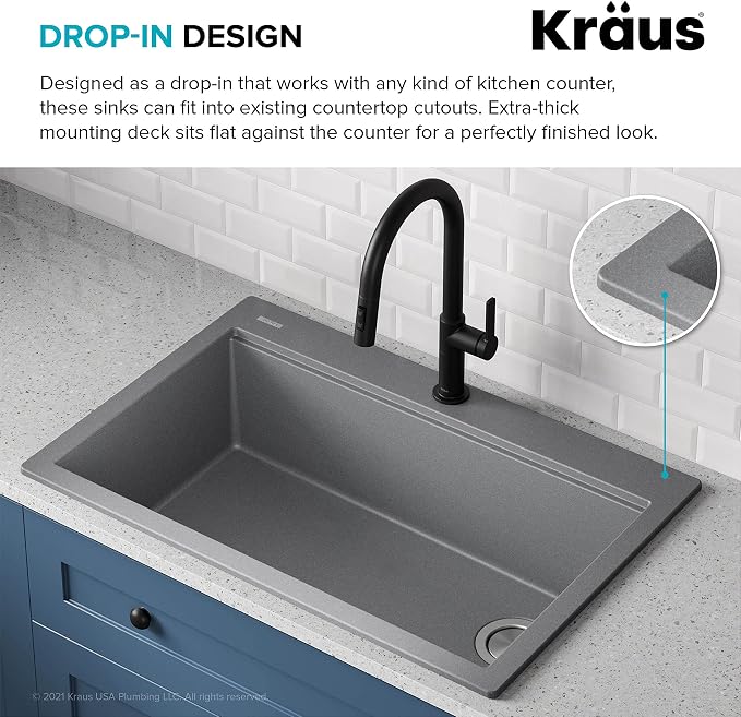 KRAUS Bellucci Workstation 33 in. Drop In Single Bowl Granite Kitchen Sink in - Image 8