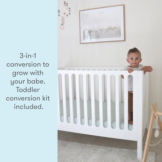 Newton Baby Galileo Standard Crib, Solid Beech Wood in White Color, 3-in-1 - Image 4