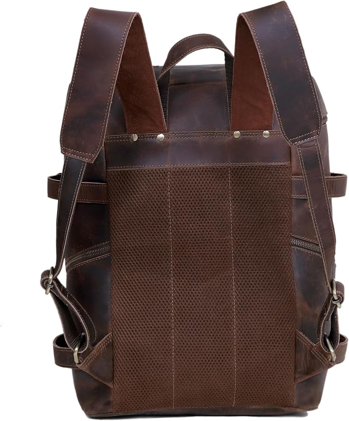 HLC Leather Brown Backpack For Men 17 Inch Genuine Laptop Backpack For Women - Image 8