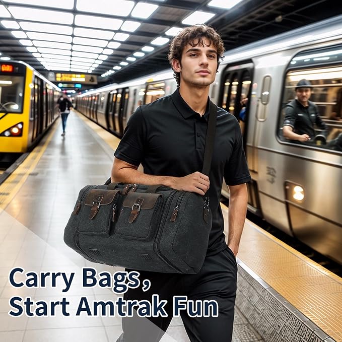 Canvas Duffle Bag with Genuine Leather Accents, Expandable 20-23 Inch Travel - Image 7