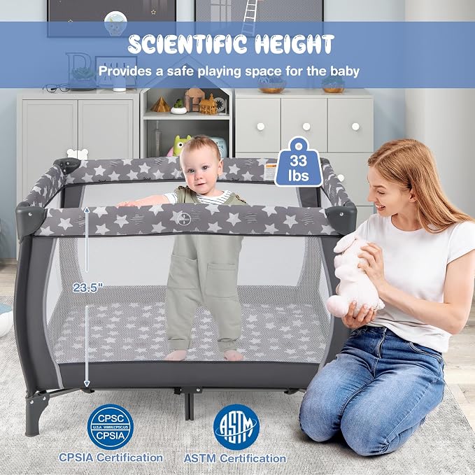 HONEY JOY Pack and Play, 3 in 1 Portable Baby Playard - Image 4