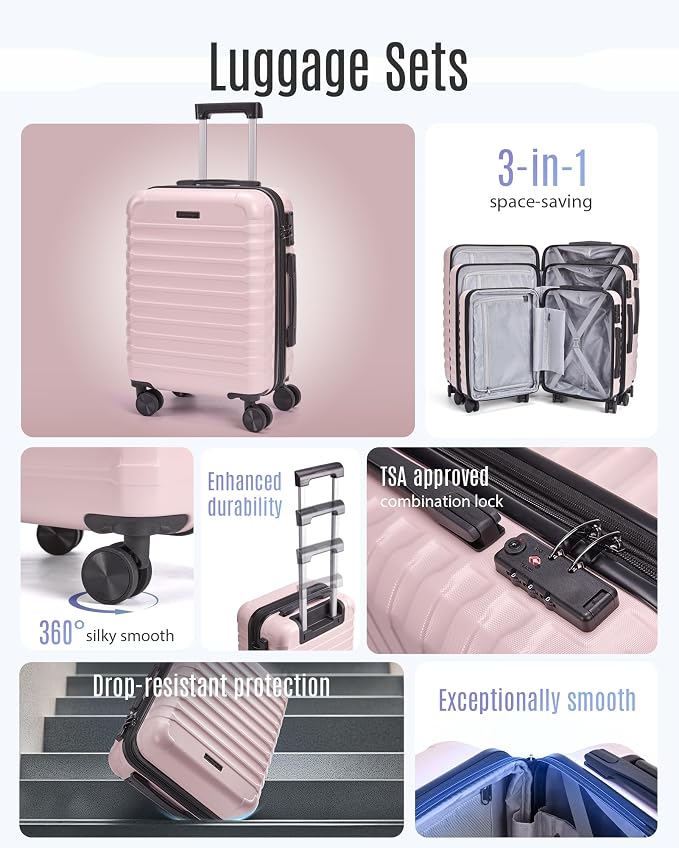LIGHT FLIGHT Luggage Sets, 3 Piece Durable Suitcase Set - Image 3