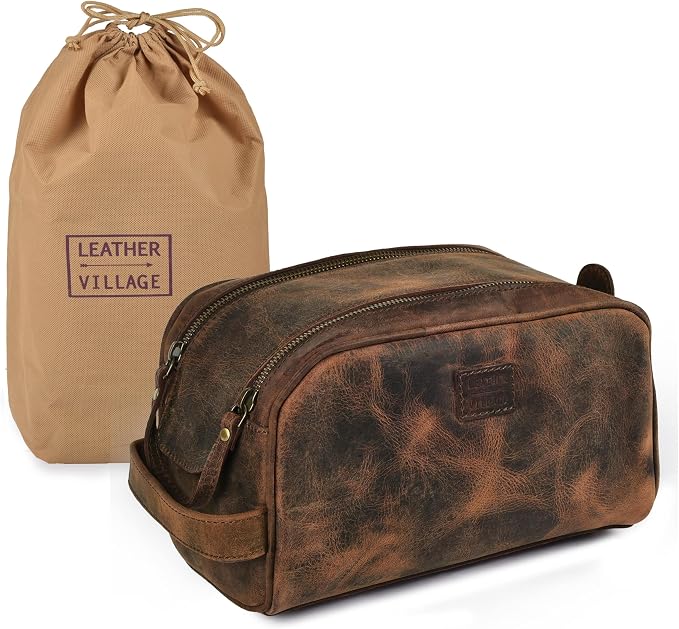 LEATHER VILLAGE Premium Leather Toiletry Travel Pouch - Image 7