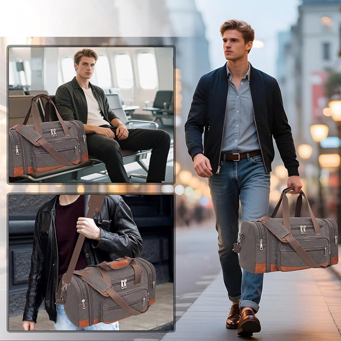 Men'S Duffle Bag For Travel, Expandable Canvas Duffel Bags Overnight Weekend - Image 2