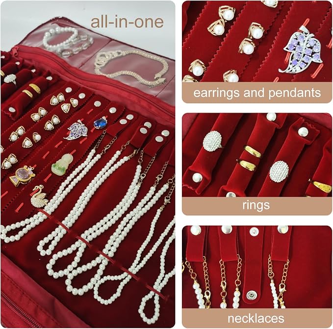 Velvet Travel Jewelry Case Roll Bag Organizer - Image 7