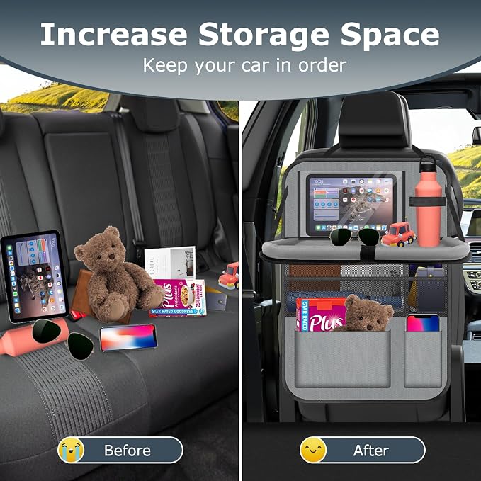 Car Backseat Organizer with table Tray, 9 Storage Pockets Backseat Car - Image 5