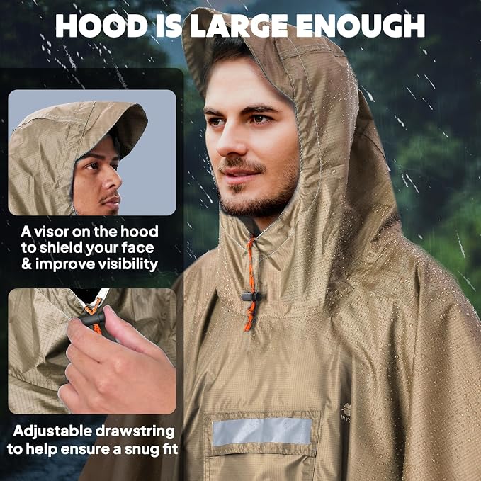 ANYOO Hooded Rain Poncho for Adults Waterproof Lightweight Rain Coat for Men - Image 4