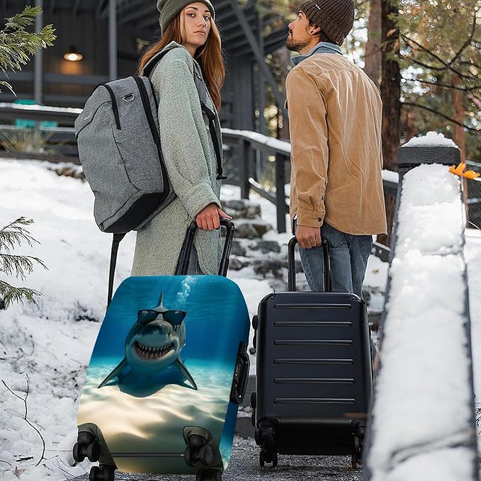 ANNA QUEEN Cool Shark Luggage Cover, Sunglass-Wearing Shark Underwater Design - Image 7