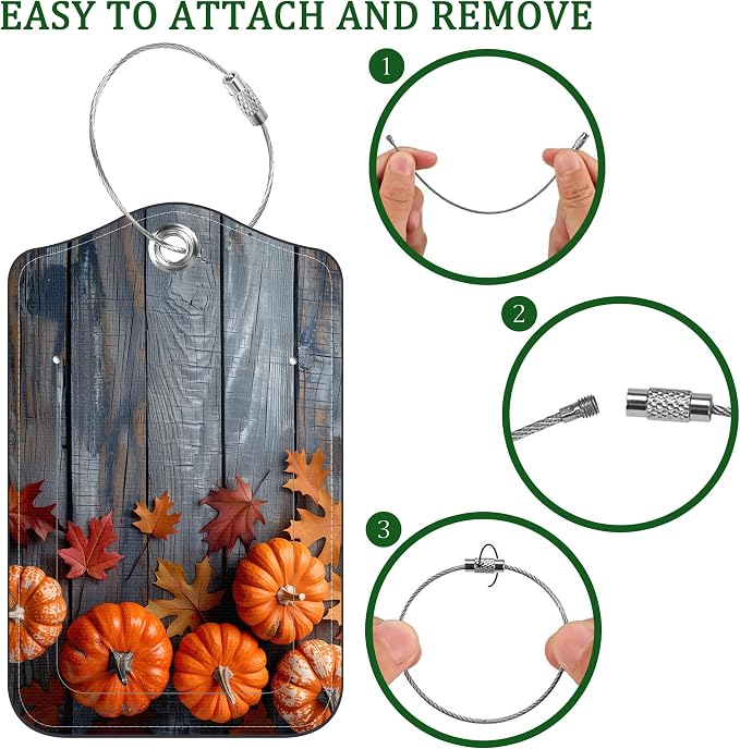 2 Pack Luggage Tag for Suitcase Thanksgiving Day Pumpkins Autumn Leaves Leather - Image 4
