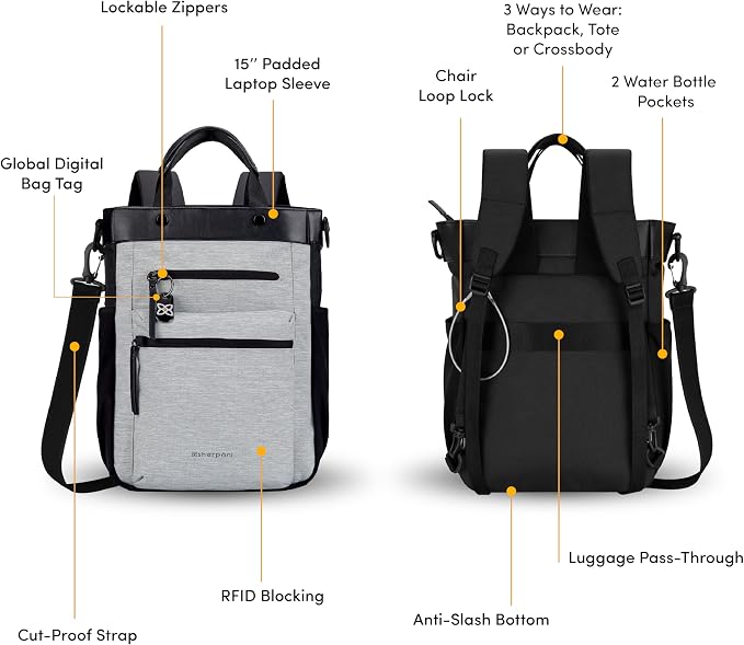 Sherpani Soleil, Anti Theft Convertible Backpack, 3 in 1 Tote Bag, Crossbody Bag - Image 5