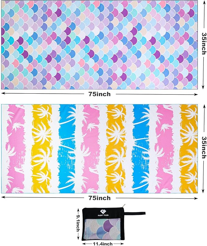 2 Pack Microfiber Beach Towel, Oversized Pool Towel 75”x 35”, Sand-Free Beach - Image 2