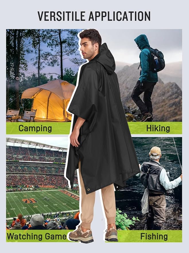 SaphiRose Extra Thick Hooded Rain Poncho Double Layer Waterproof Raincoat Jacket - Image 6