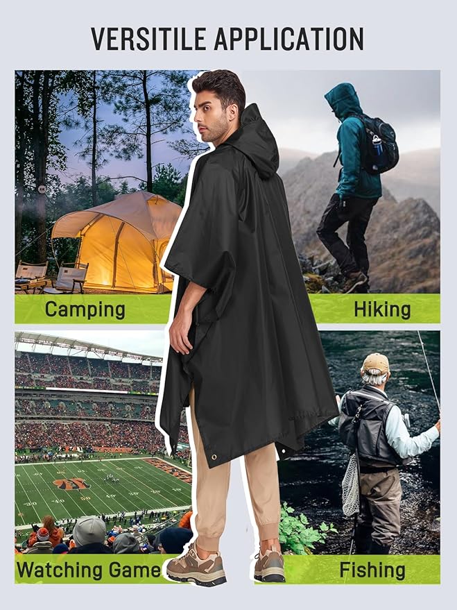 SaphiRose Extra Thick Hooded Rain Poncho Double Layer Waterproof Raincoat Jacket - Image 6
