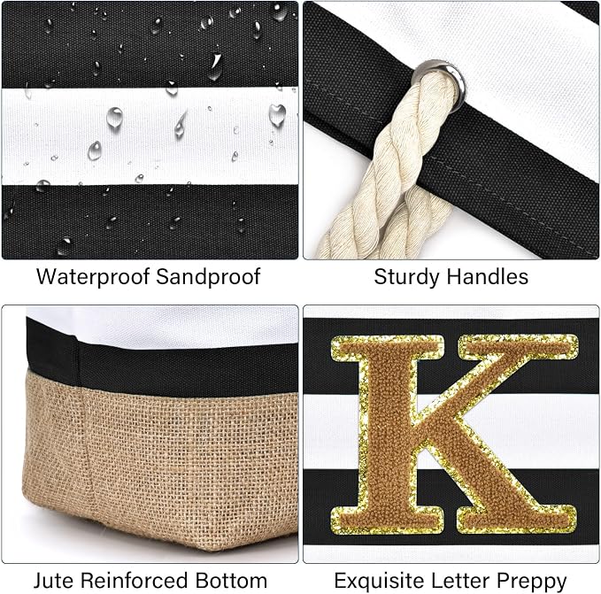 Becokan Beach Bag Initial Beach Tote - Image 2