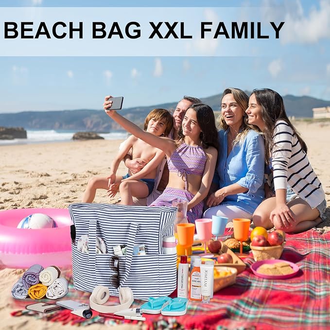 LEDAOU Large Beach Tote Bag Women Waterproof Sandproof Zipper Beach Tote Bag - Image 5