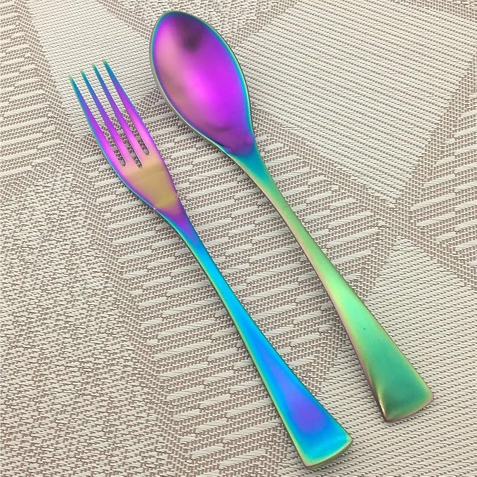 Rainbow Silverware Set, 24-Piece Stainless Steel Flatware Set Service - Image 8