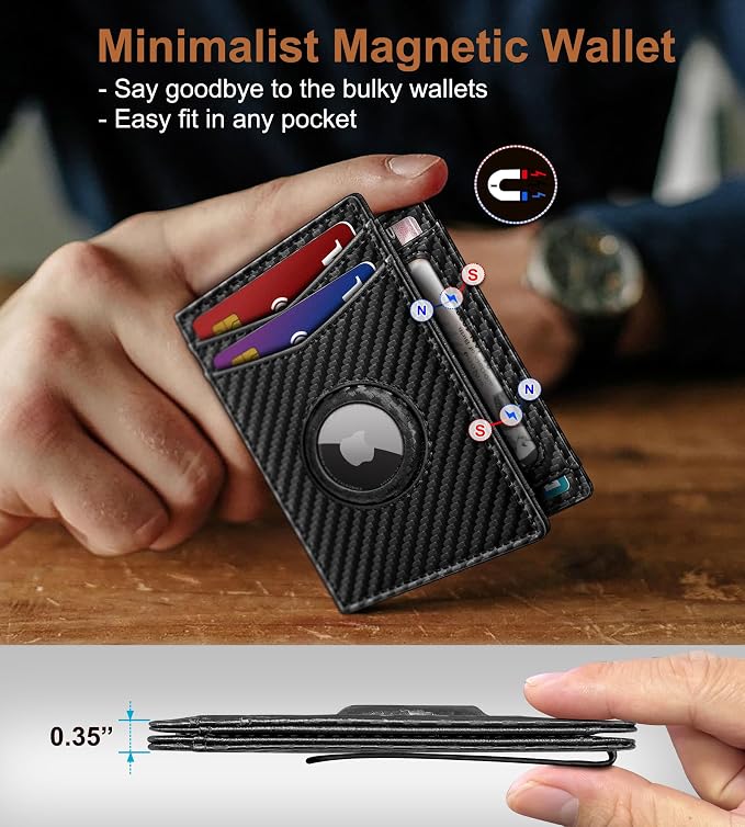 Airtag Wallet for Men- with Money Clip Gift Boxed, Magnetic Closure Slim - Image 4