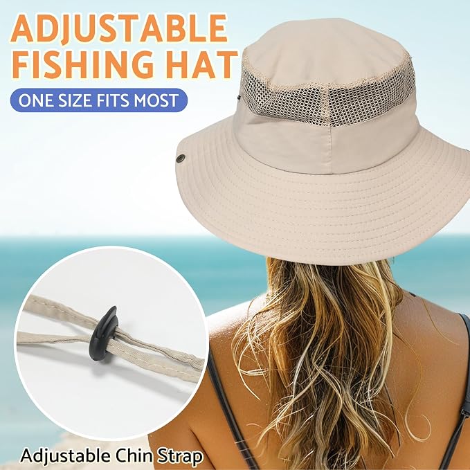 PFFY Sun Bucket Hats for Men Women 3” Wide Brim UPF 50+ Fishing & Beach Hat - Image 3