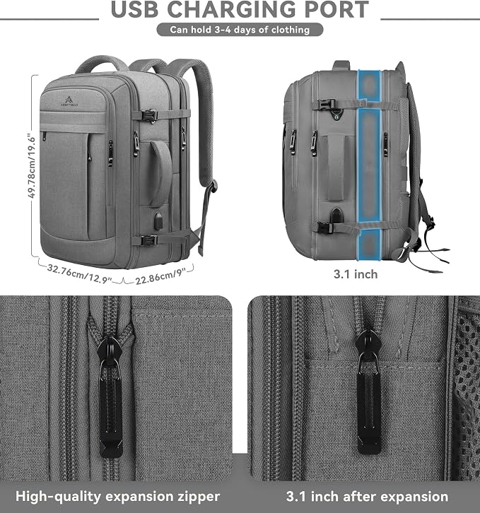 Carry On Backpack, 50L Extra Travel Laptop Backpack - Image 2