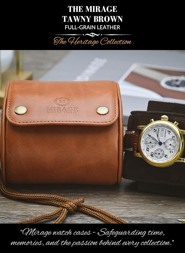 Leather Watch Rroll Travel Case Single Watch Roll Holder Tawny Brown Full Grain - Image 7
