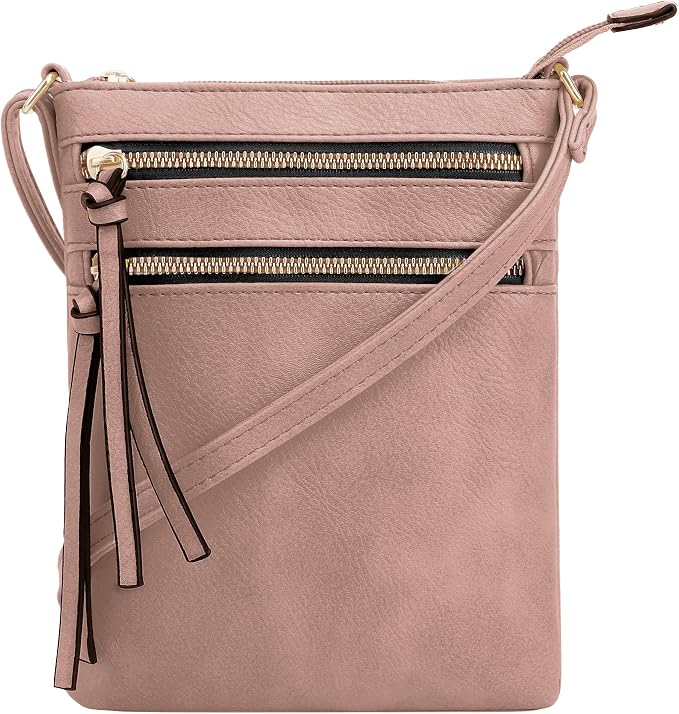 DELUXITY | Crossbody Purse Bag | Functional Multi Pocket Double Zipper Purse | by Deluxity