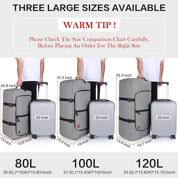 100L Duffle Bag for Travel, Large Foldable Waterproof Travel Duffel Bags - Image 3