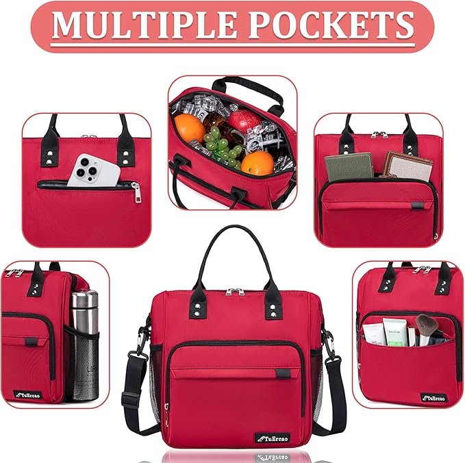 Red Lunch Box for Women for Work Insulated Lunch Bag for Female Adult, Fashion - Image 4