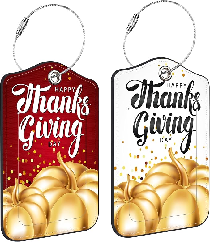 2 Pack Luggage Tag for Suitcase Happy Thanksgiving Day Leather Suitcase Tags by Unknown
