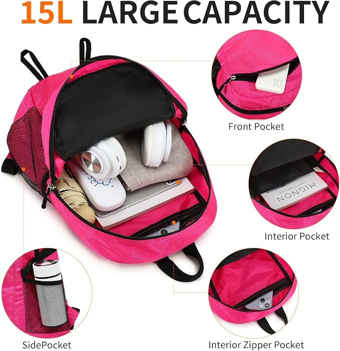 Small Hiking Daypack, 15L Waterproof Hiking Backpack Packable Lightweight - Image 5