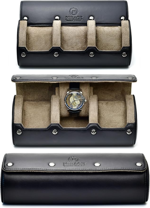 Watch Roll Travel Case Leather – 3 Slot Watch Holder Storage by MirageLuxuryTravel