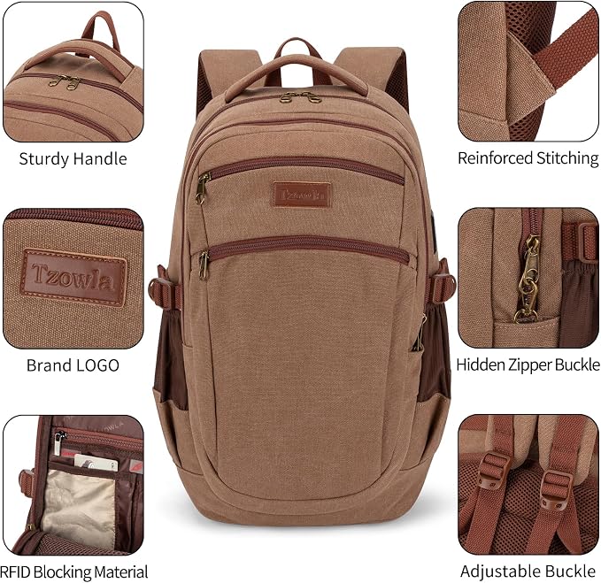 Tzowla Vintage Canvas Laptop Backpack - Image 4