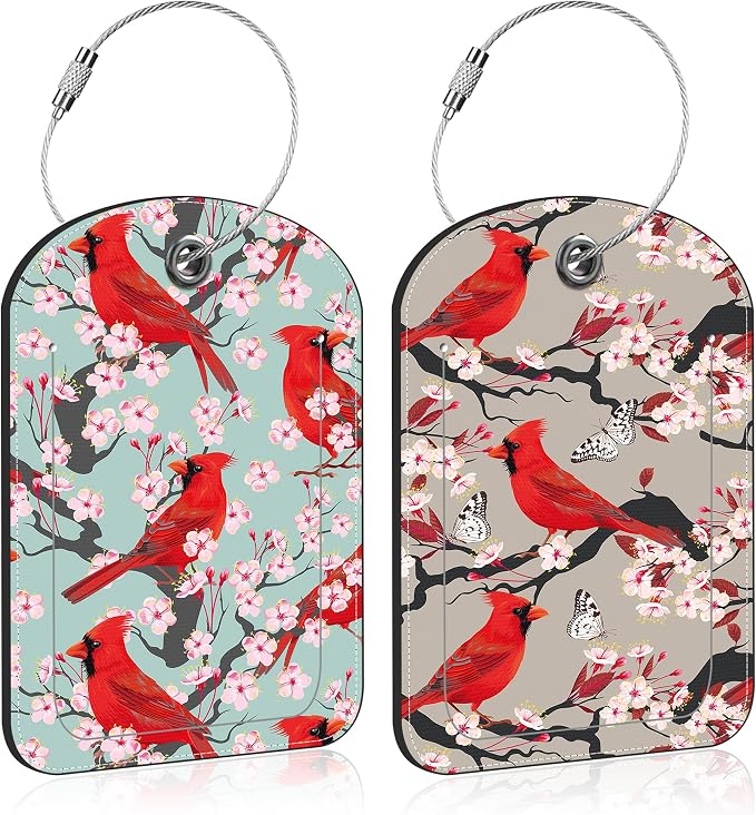2 PCS Leather Luggage Tags for Suitcase Cardinal and Blooming Cherry Travel by Unknown