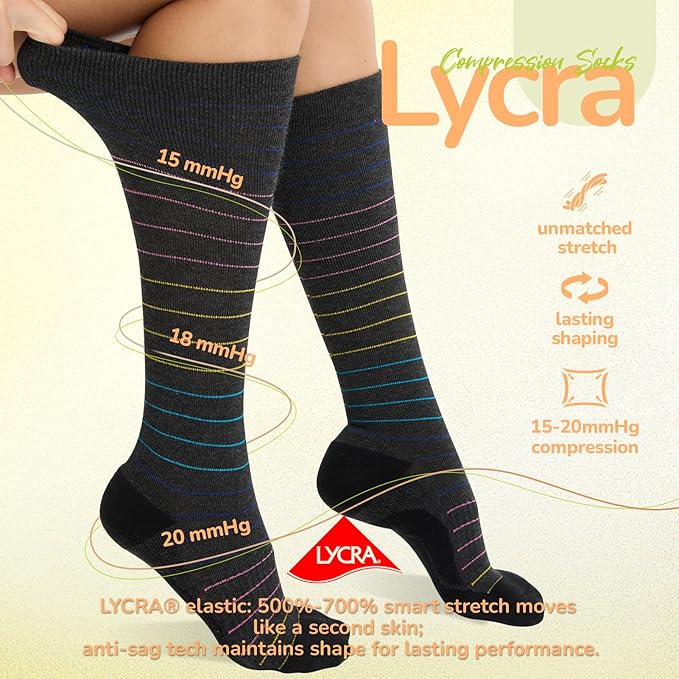 Merino Wool Compression Socks for Women Men, 15-20 mmHg Knee High Socks for - Image 5