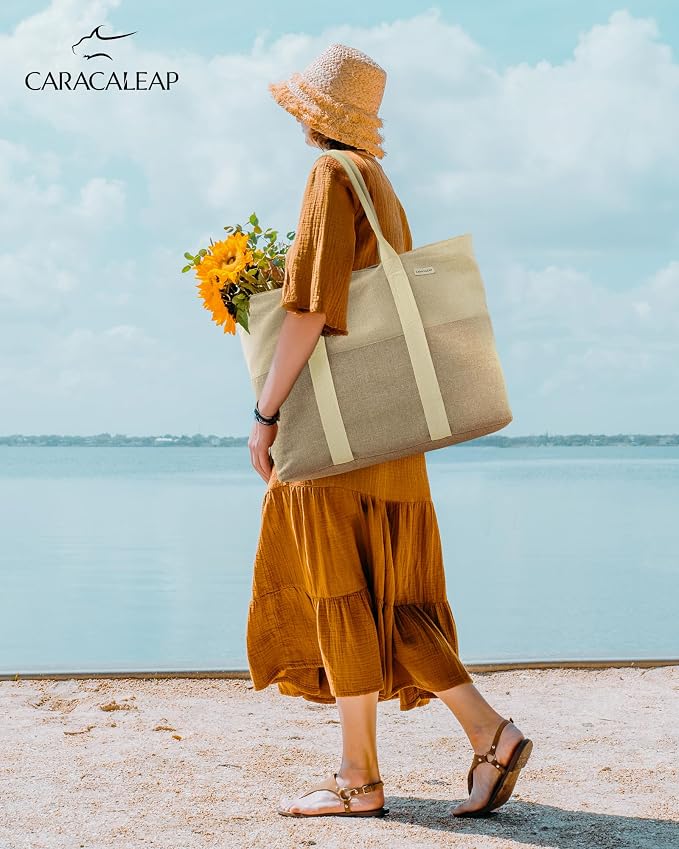 Large Beach Tote Bag with Zipper-Travel Tote Bag - Image 8
