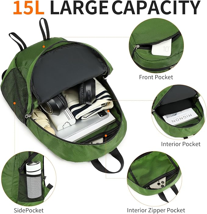 Small Hiking Daypack, 15L Water-Resistant Hiking Backpack Packable Lightweight - Image 4