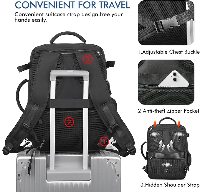Beraliy Travel Backpack for Men Women, Large Carry On Backpack, Personal Item - Image 5