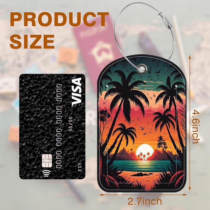 Sunset Mountain Lake Palm Tree Leather Luggage Tag - Image 2