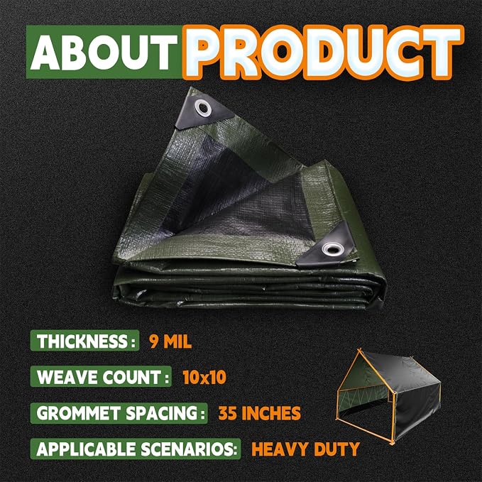 7x10 Feet Tarp Waterproof, 9Mil Thick, Finished Size Tarps, UV Resistant - Image 6