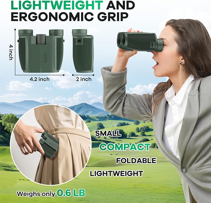 10x25 Compact Binoculars for Adults and Kids, Large View Waterproof Small - Image 4