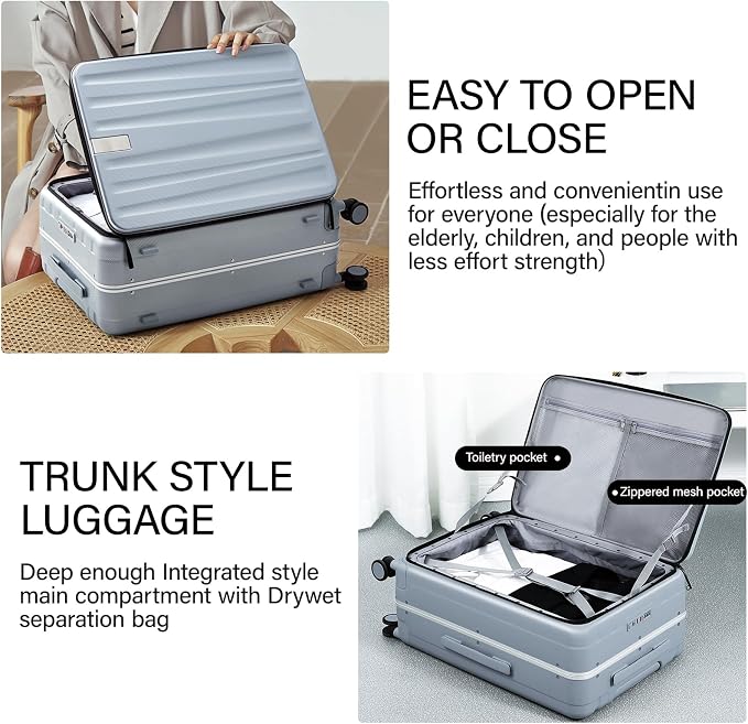 Hanke 20 Inch Carry On Suitcase PC Hardshell Luggage Top Open Aluminum Frame - Image 5