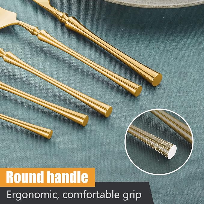 20-Piece Gold Silverware Set for 4, Modern 18/10 Stainless Steel Flatware Set - Image 5