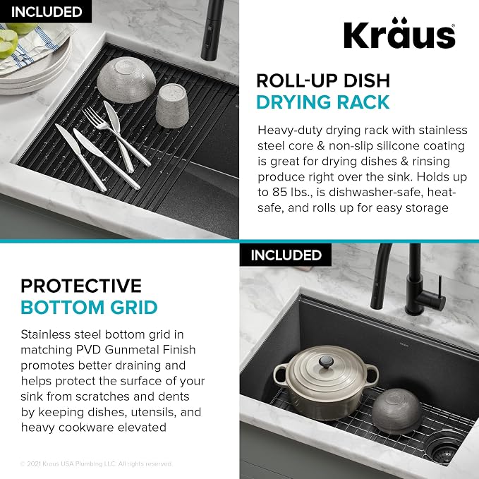 KRAUS Kore Workstation 27-inch Undermount 16 Gauge Black Stainless Kitchen Sink - Image 6