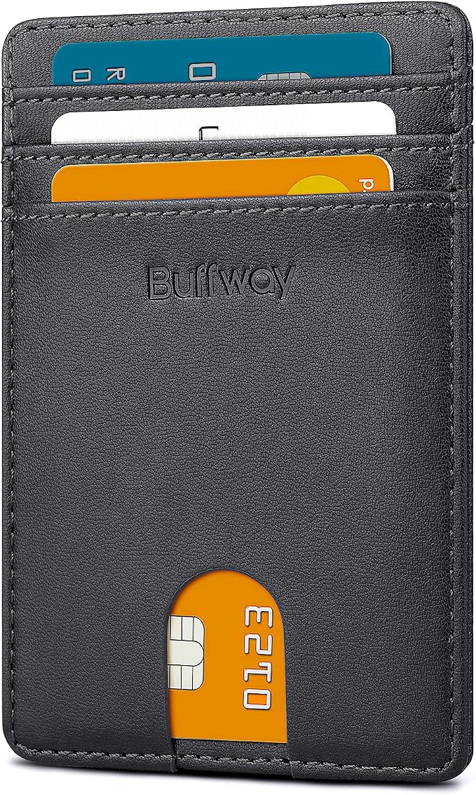 Buffway Mens Slim Wallet, Minimalist Thin Front Pocket Leather Credit Card by Buffway