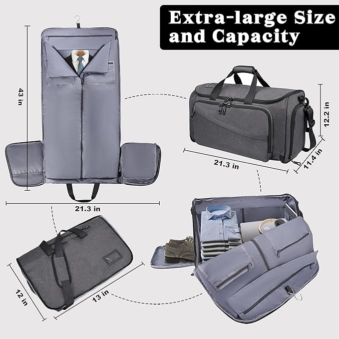 Travel Garment Duffle Bag with Laptop Compartment, RFID Blocking Convertible - Image 6