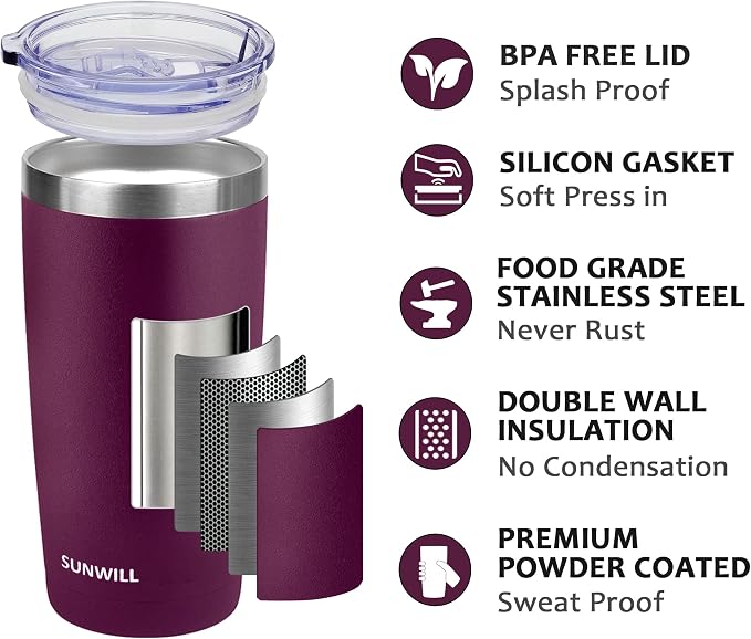 SUNWILL Travel Coffee Tumbler 20 oz, Insulated Mug - Image 2