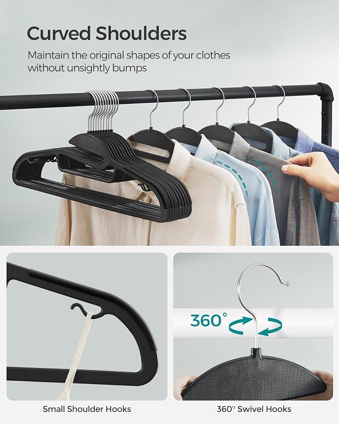 SONGMICS 50 Pack Coat Hangers, Heavy-Duty Plastic Suit Hangers, S-Shaped Opening - Image 5