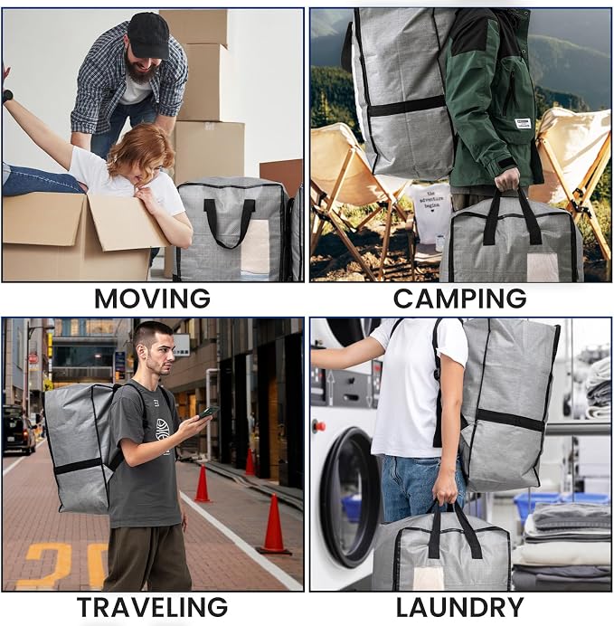 TAILI 2 Pack Gray Moving Bags w/Adjustable Backpack Straps, Moving Supplies - Image 9