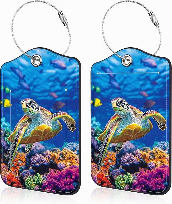 2 Pcs Sea Turtle Luggage Tags for Suitcases PU Leather Baggage Tags Name ID by Unknown