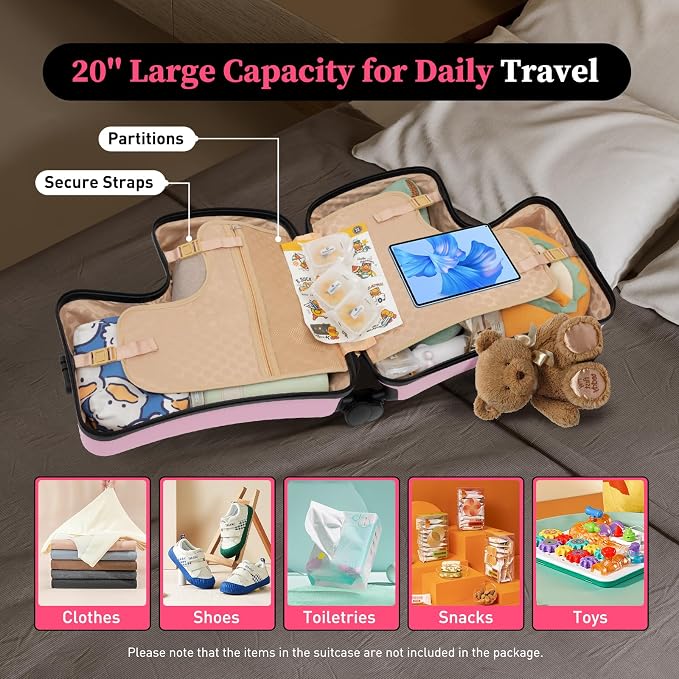 CNCEST 20" Kid's Ride-on Travel Suitcase, Rolling Luggage - Image 5