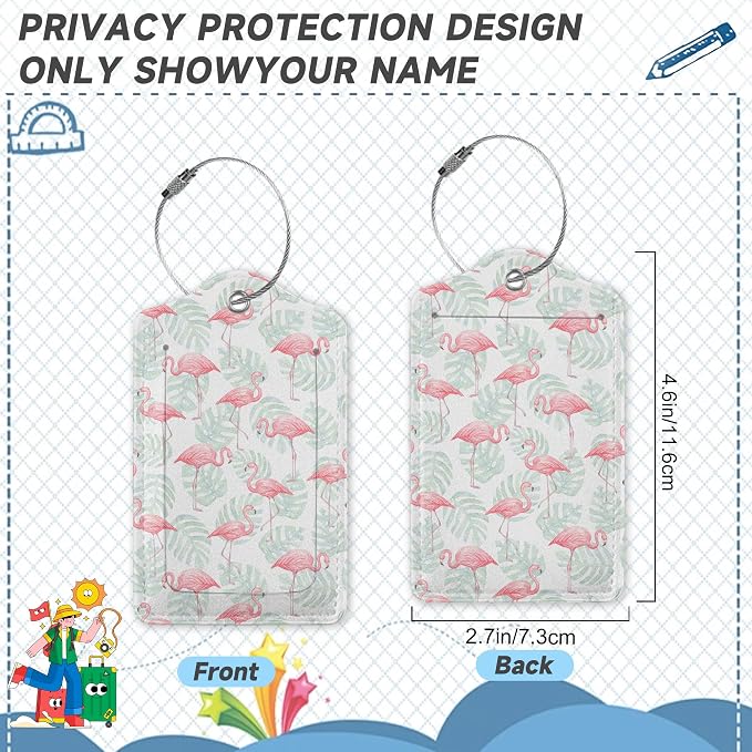 2 Pack Luggage Tag for Suitcase, Flamingos Palm Leafs Leather Suitcase Tags - Image 2